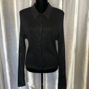 Asos Design Curve Women’s 18 Black Sheer Ribbed Button Up Collared Blouse